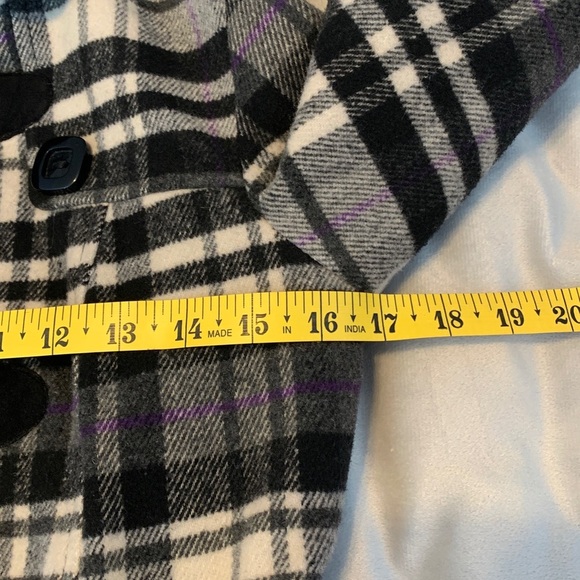 Hydraulic plaid tartan Black White Purple toggle pea hooded coat Y2K size  S - Picture 5 of 9